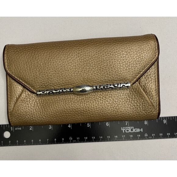 Vintage BRIGHTON Women’s Tan Shimmer Multi Divided Pocket Envelope Wallet - Picture 6 of 8